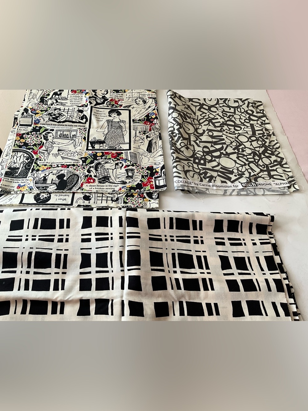 Quilting Sewing Fabric COLLAGE Novelty Cotton Quilting Remnants Lot Black White